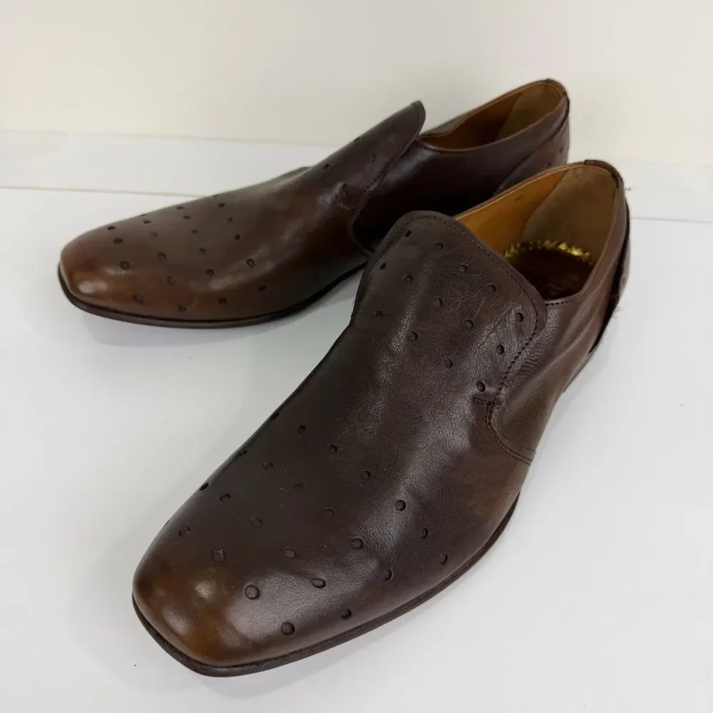 Area Forte Brown Leather Perforated Italian Loafers Dress Shoes EU 45 New - Picture 2 of 8